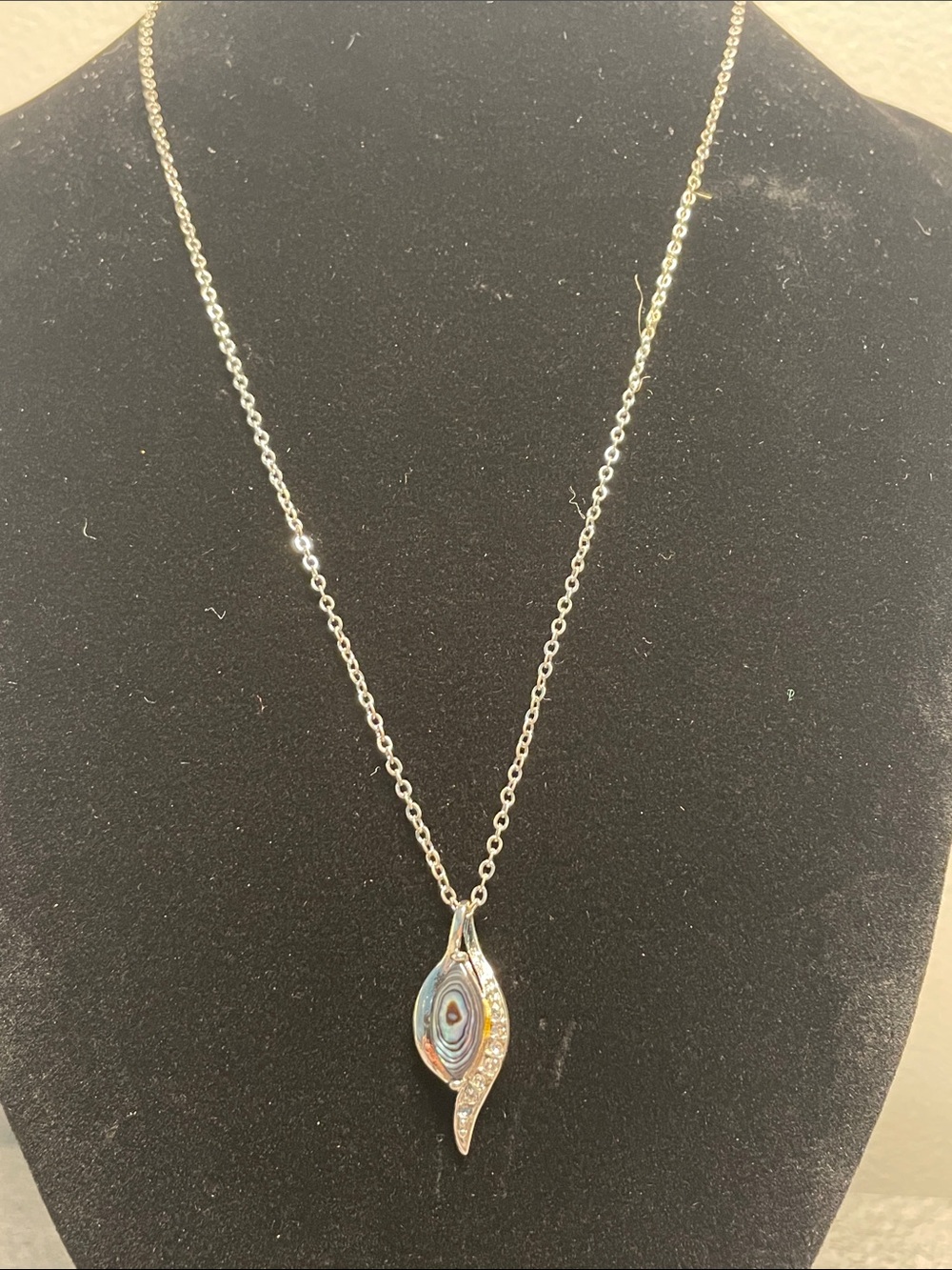 Sterling Silver Abalone Pendant Necklace - Iridescent Blue